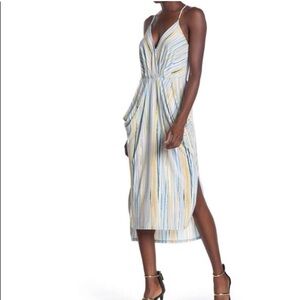 BCBGeneration Striped Midi Dress Draped Pockets Spaghetti Straps